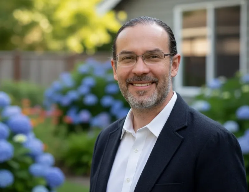 Devan Miller, relationship coach and author, in Pacific Northwest garden